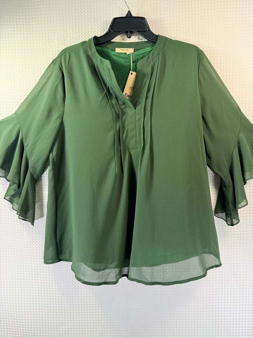 Timeson Women's 3/4 Flutter Sleeve V-Neck Chiffon Blouse (L) - Picture 2 of 5